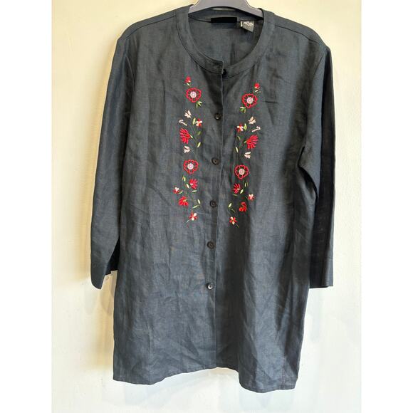 Embroidered Linen Tunic Blouse Top Style & Co. womens 12 black boho cott… - Picture 1 of 4